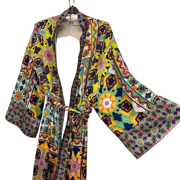 Zara SPECTACULAR vibrant colors mixed print kimono sleeve robe XS - Picture 6 of 6